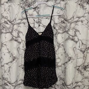 POL Black and Pink Floral Lace Crochet Tunic